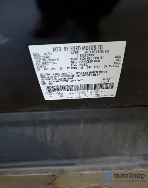 2017 Ford Explorer Limited from USA, damaged, VIN 1FM5K8F89HGA77623